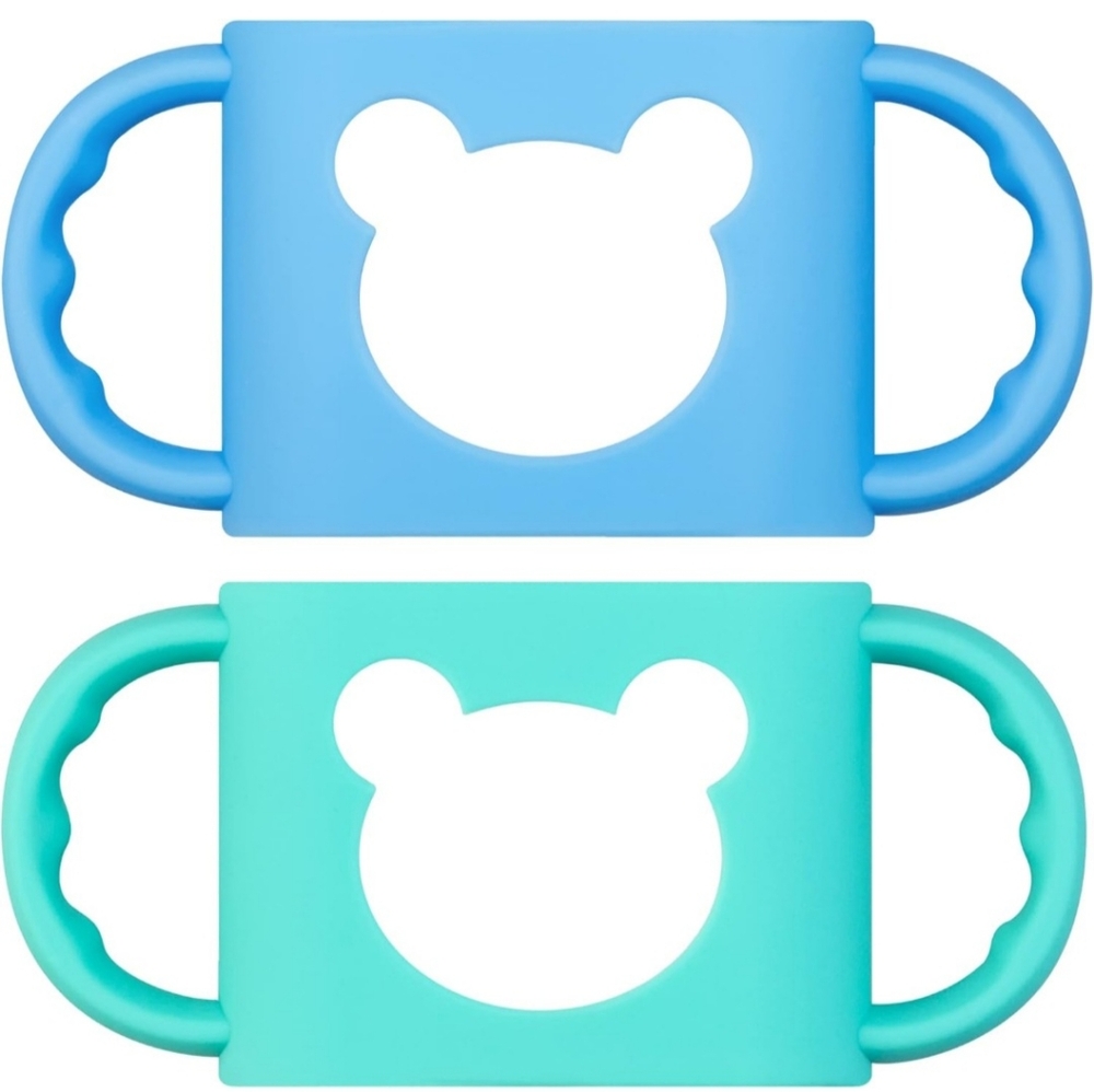 NWOT Baby Bottle Handles Cute Bear Design Pack of 2 Blue & Turquoise Silicone